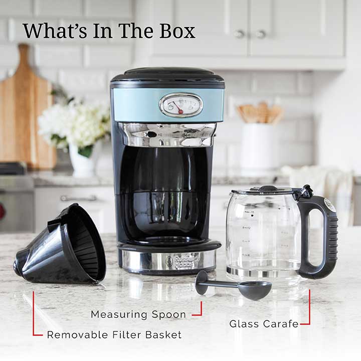 Retro Style 8 Cup Coffeemaker Blue Stainless Steel